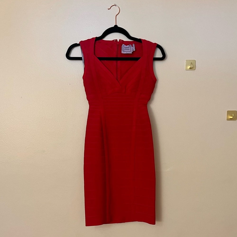 Red Herve Leger Mini Dress